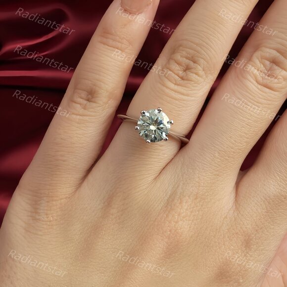 NEW Certified 2 ct. t.w. Blue Green Moissanite Solitaire 6 Prong Ring - Picture 5 of 6